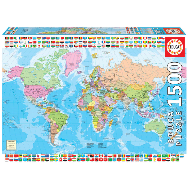 Puzzle Mapamundi Político 1500 Pzs De Educa